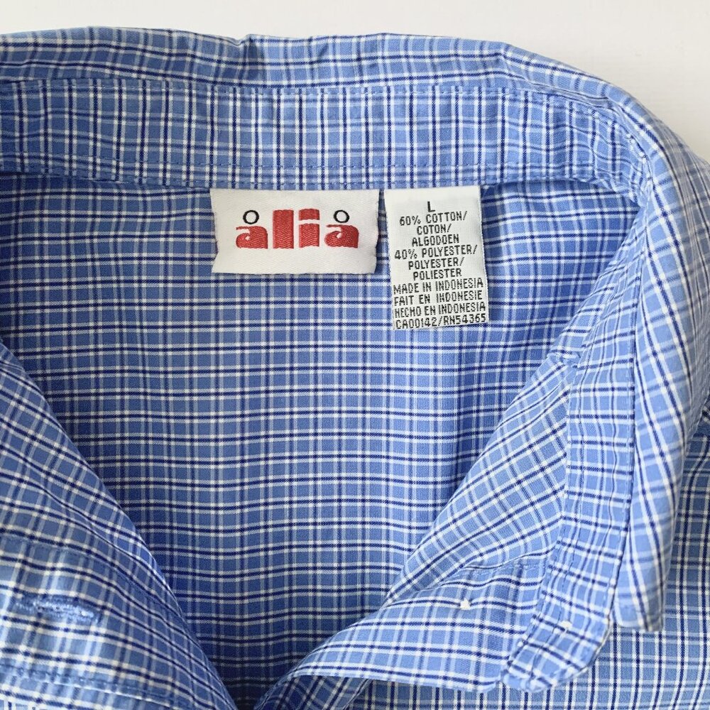 Vintage Alia Sleeveless Button Up Plaid Dress Shirt Blue Coastal Grandma Preppy - Picture 5 of 12